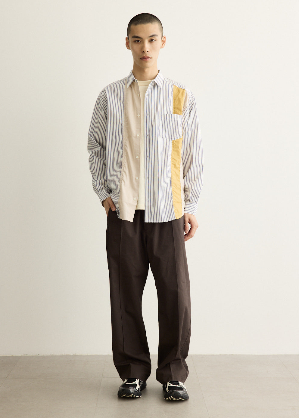 Cotton Stripe x Cotton Twill Mix Shirt
