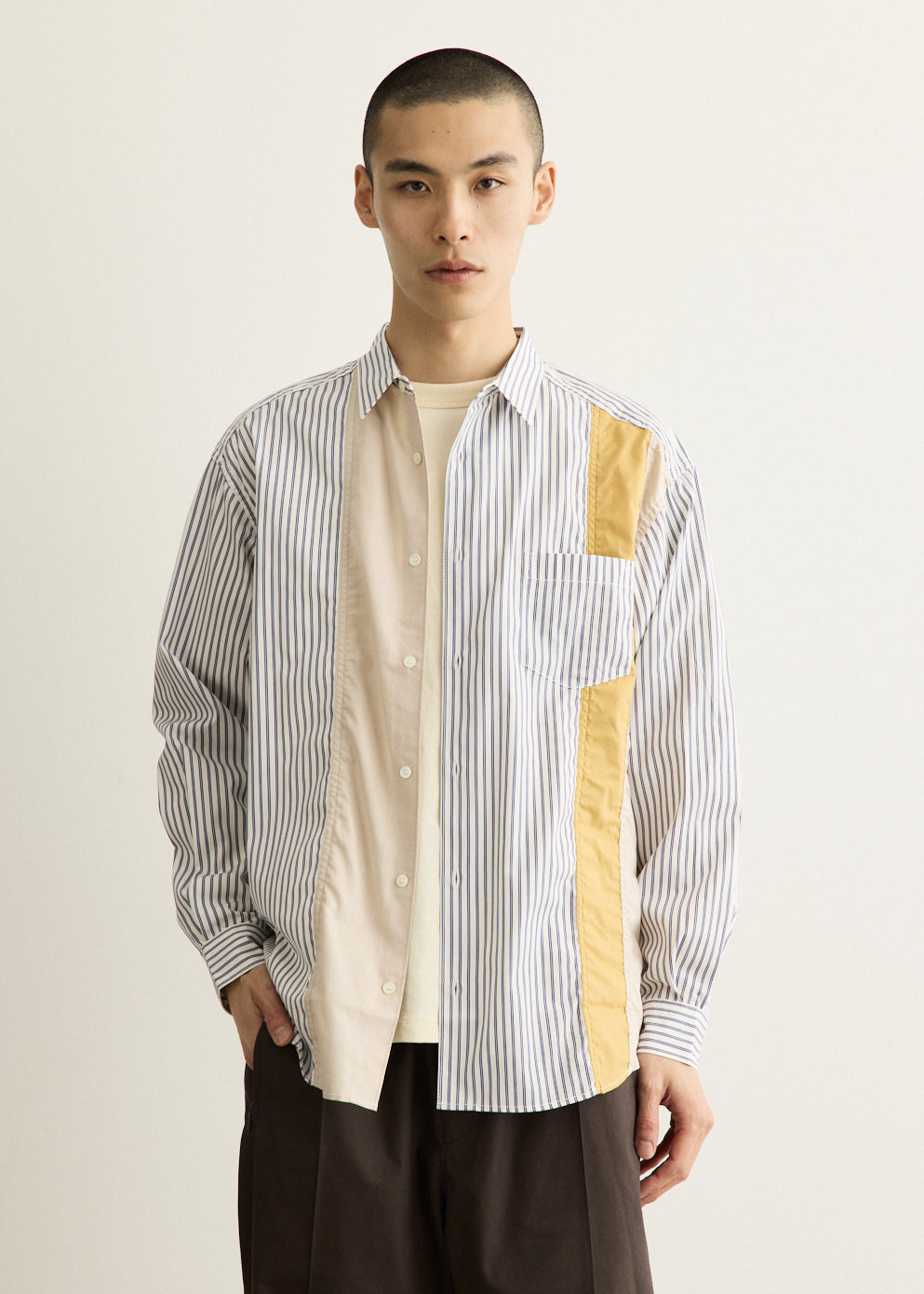 Cotton Stripe x Cotton Twill Mix Shirt