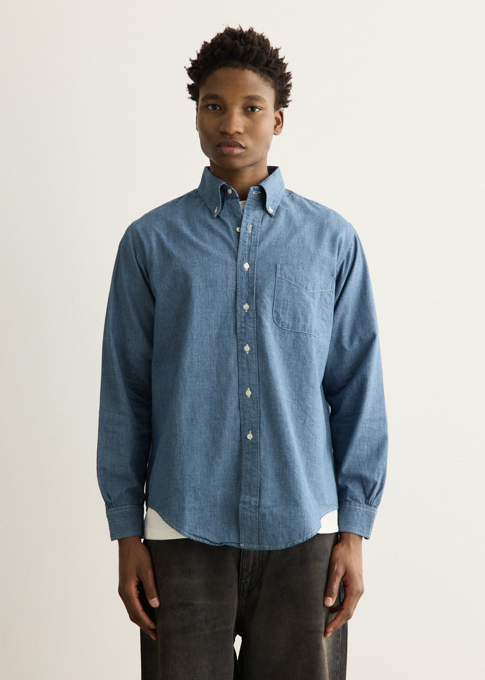 Small Check Indigo Chambray Standard Button Down Shirt