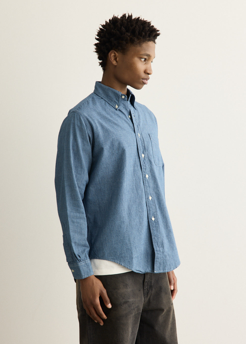 Small Check Indigo Chambray Standard Button Down Shirt