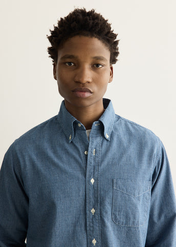Small Check Indigo Chambray Standard Button Down Shirt