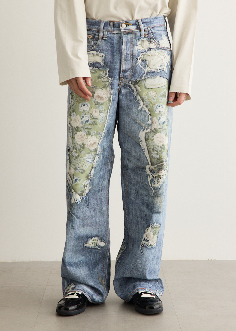 1981 U Trompe Lo'eil Rose Print Denim Jeans