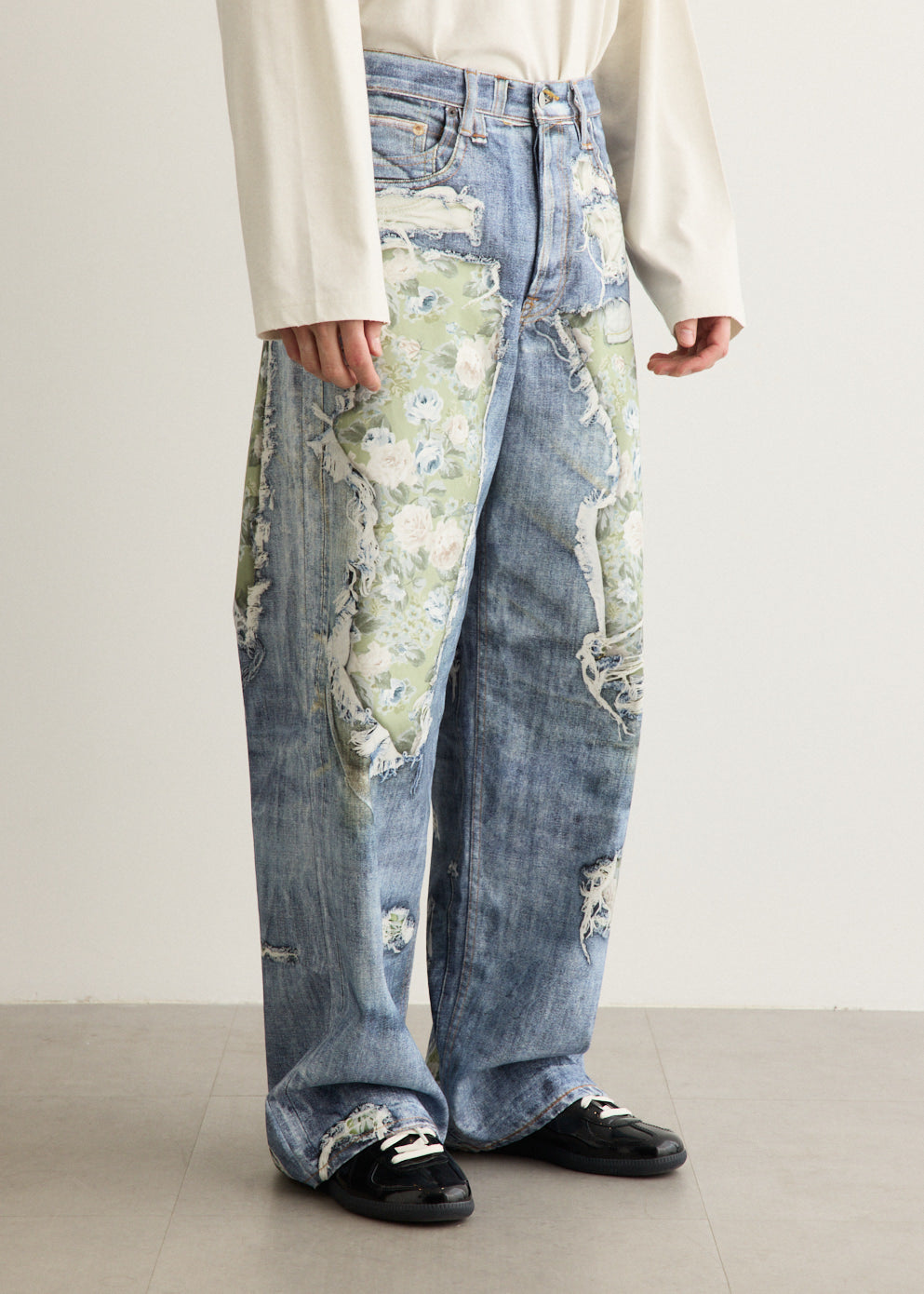 1981 U Trompe Lo'eil Rose Print Denim Jeans