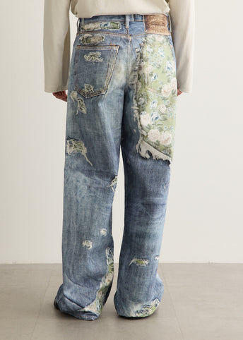1981 U Trompe Lo'eil Rose Print Denim Jeans
