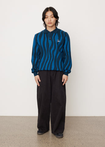 Aqua Weed Waves Knitted Polo Shirt
