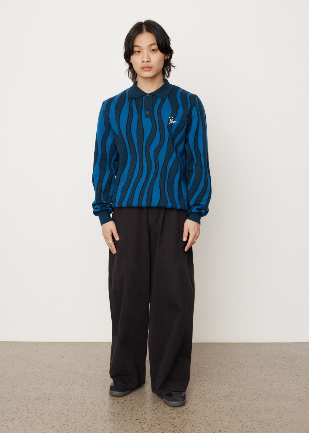 Aqua Weed Waves Knitted Polo Shirt