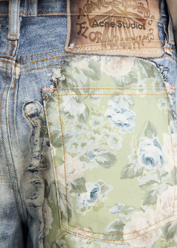 1981 U Trompe Lo'eil Rose Print Denim Jeans