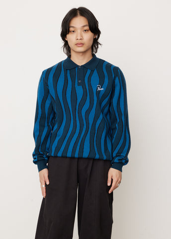 Aqua Weed Waves Knitted Polo Shirt