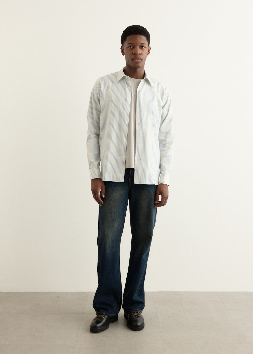 Cotton Silk Stripe Double-Cuff Shirt