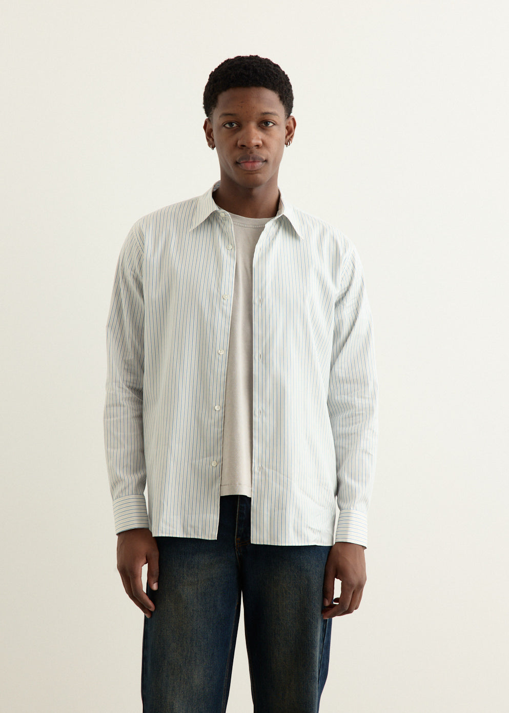 Cotton Silk Stripe Double-Cuff Shirt