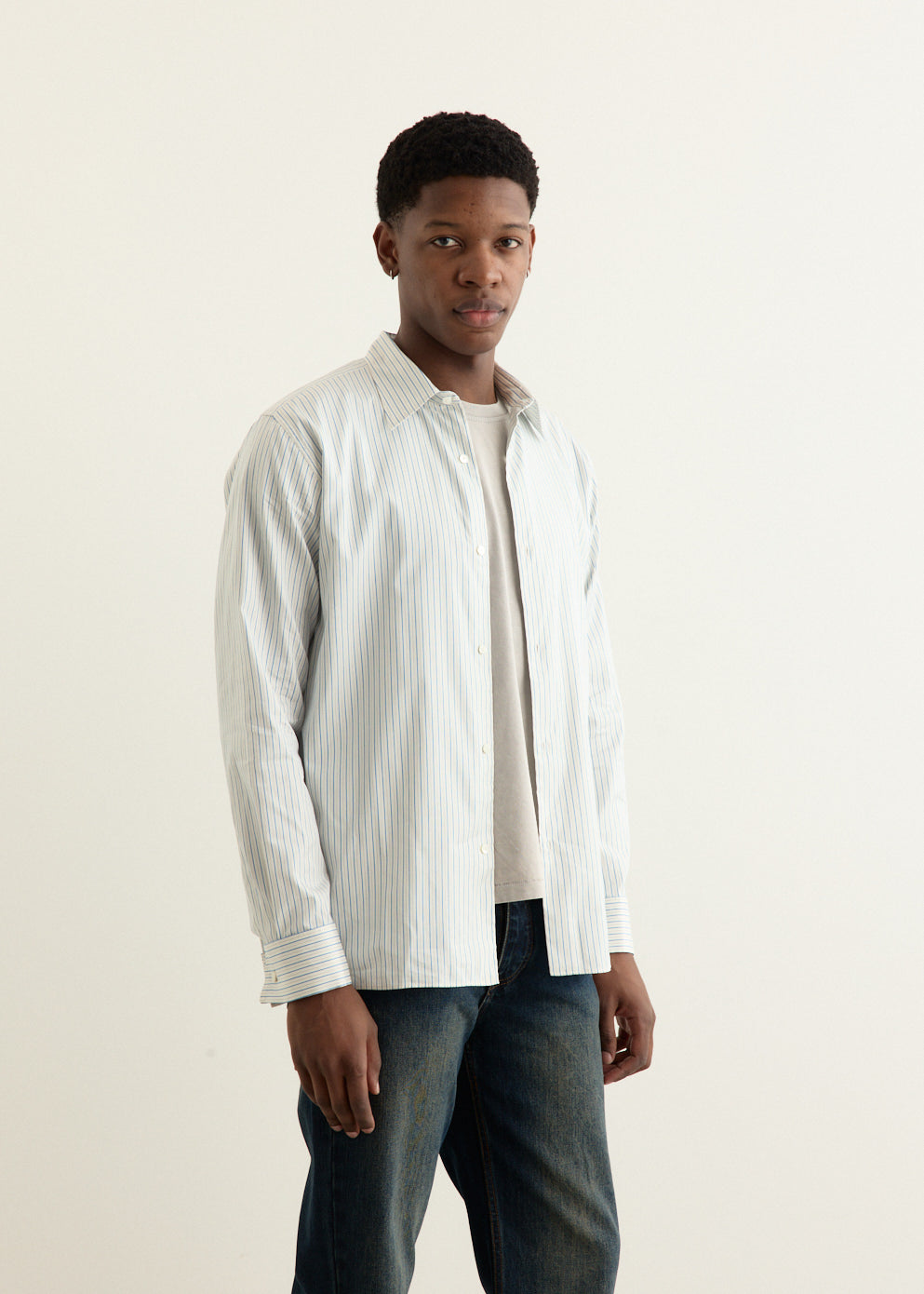 Cotton Silk Stripe Double-Cuff Shirt