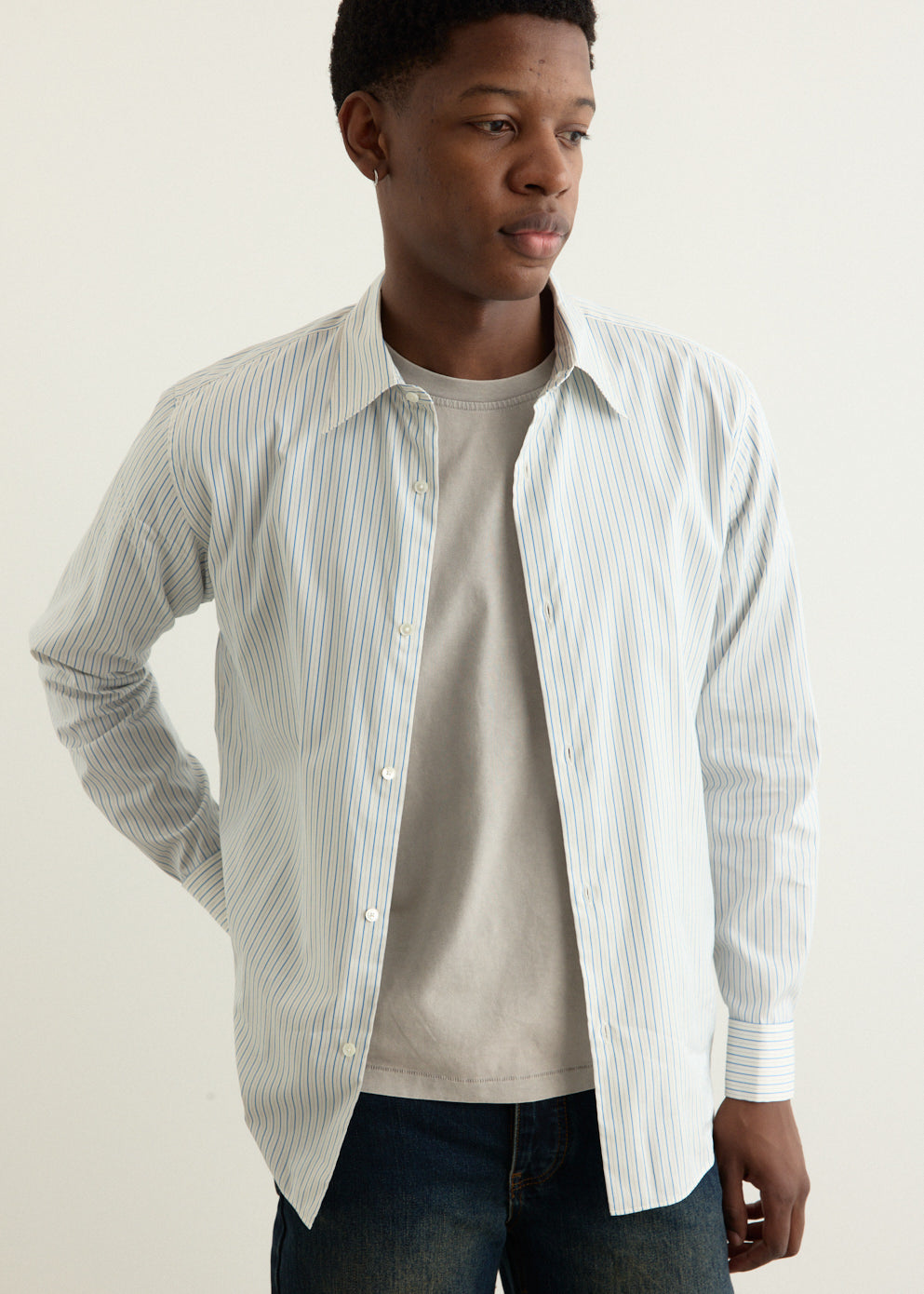 Cotton Silk Stripe Double-Cuff Shirt