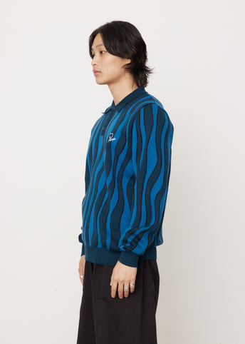 Aqua Weed Waves Knitted Polo Shirt