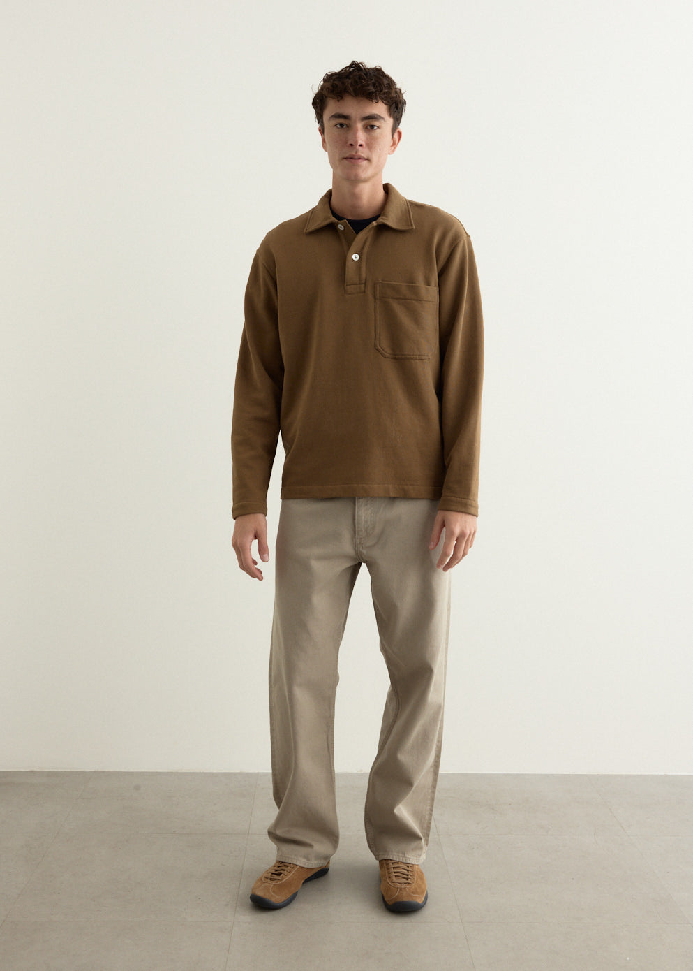Fraser Relaxed Organic Loopback Long Sleeve Polo