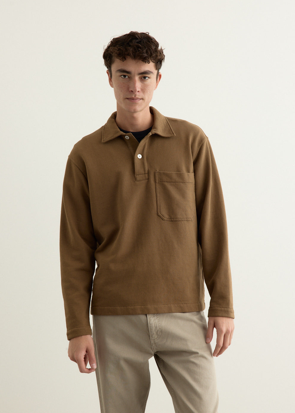 Fraser Relaxed Organic Loopback Long Sleeve Polo