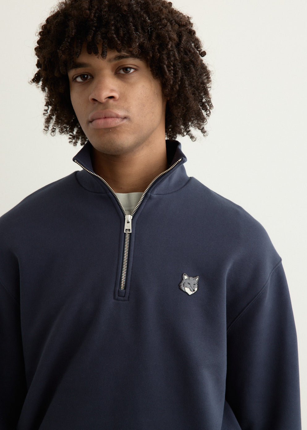 Grey Fox Head Patch Comfort Half Zipped Sweatshirt