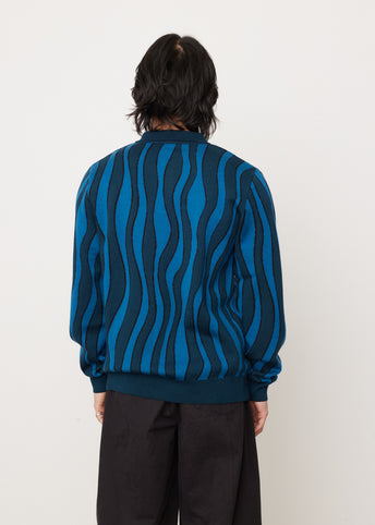 Aqua Weed Waves Knitted Polo Shirt