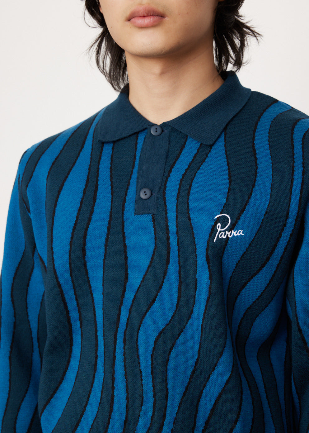 Aqua Weed Waves Knitted Polo Shirt