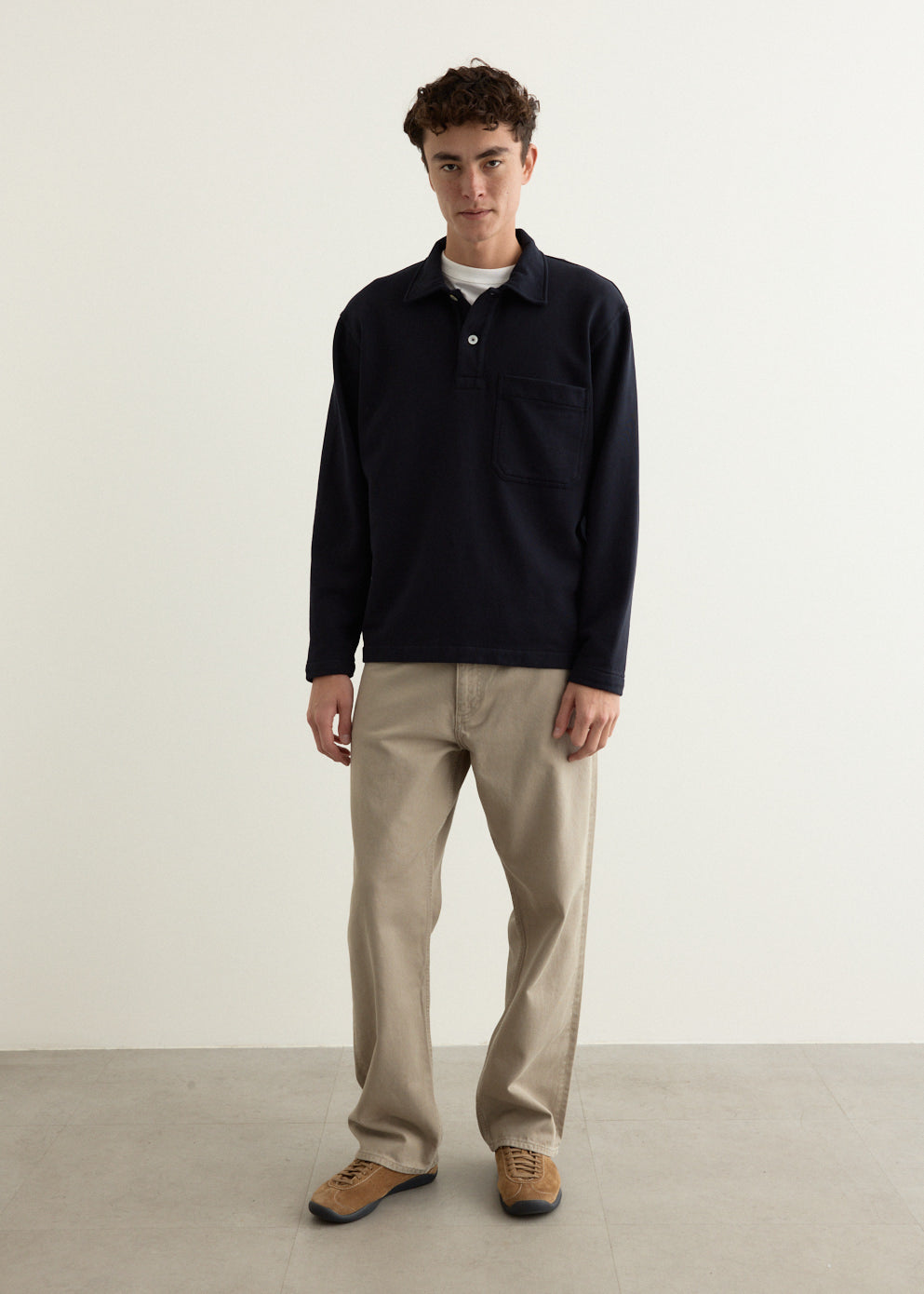 Fraser Relaxed Organic Loopback Long Sleeve Polo