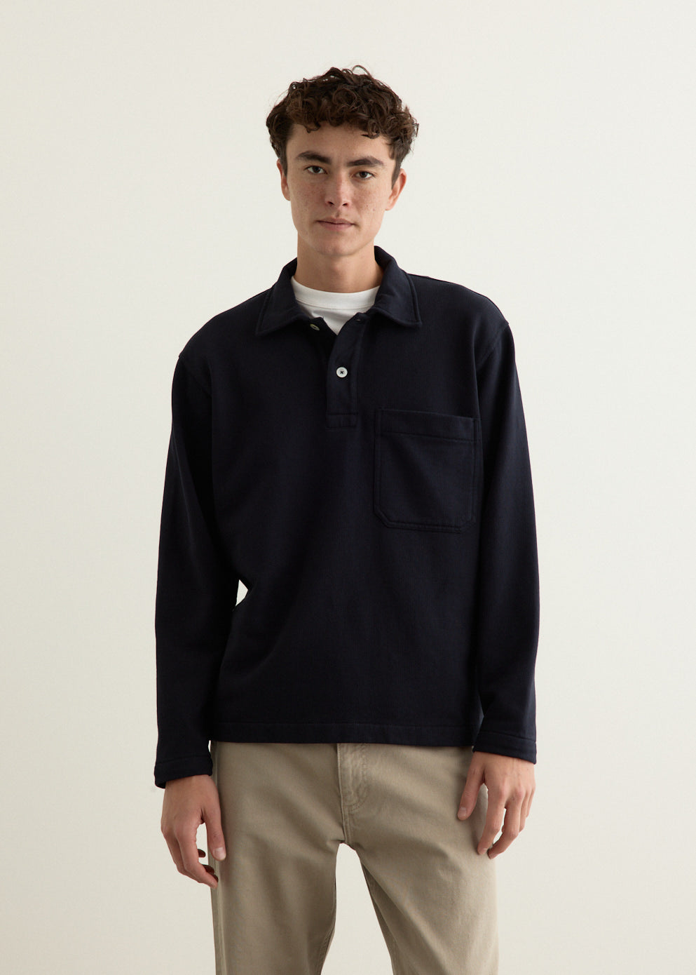 Fraser Relaxed Organic Loopback Long Sleeve Polo