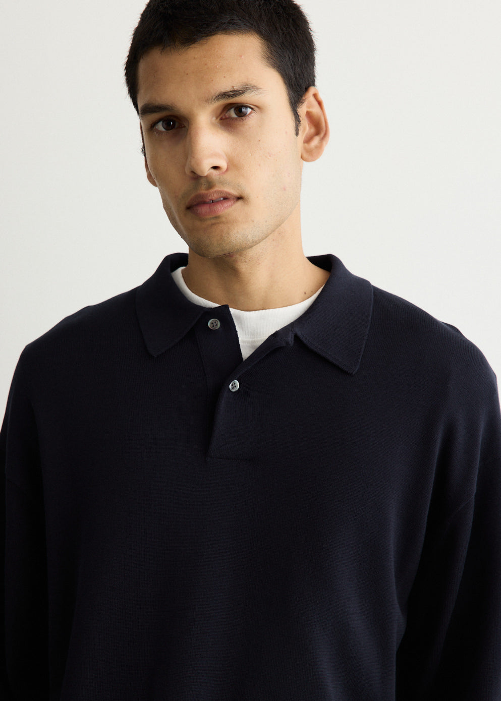 Suvin High Gauge Knit Oversized Long Sleeve Polo