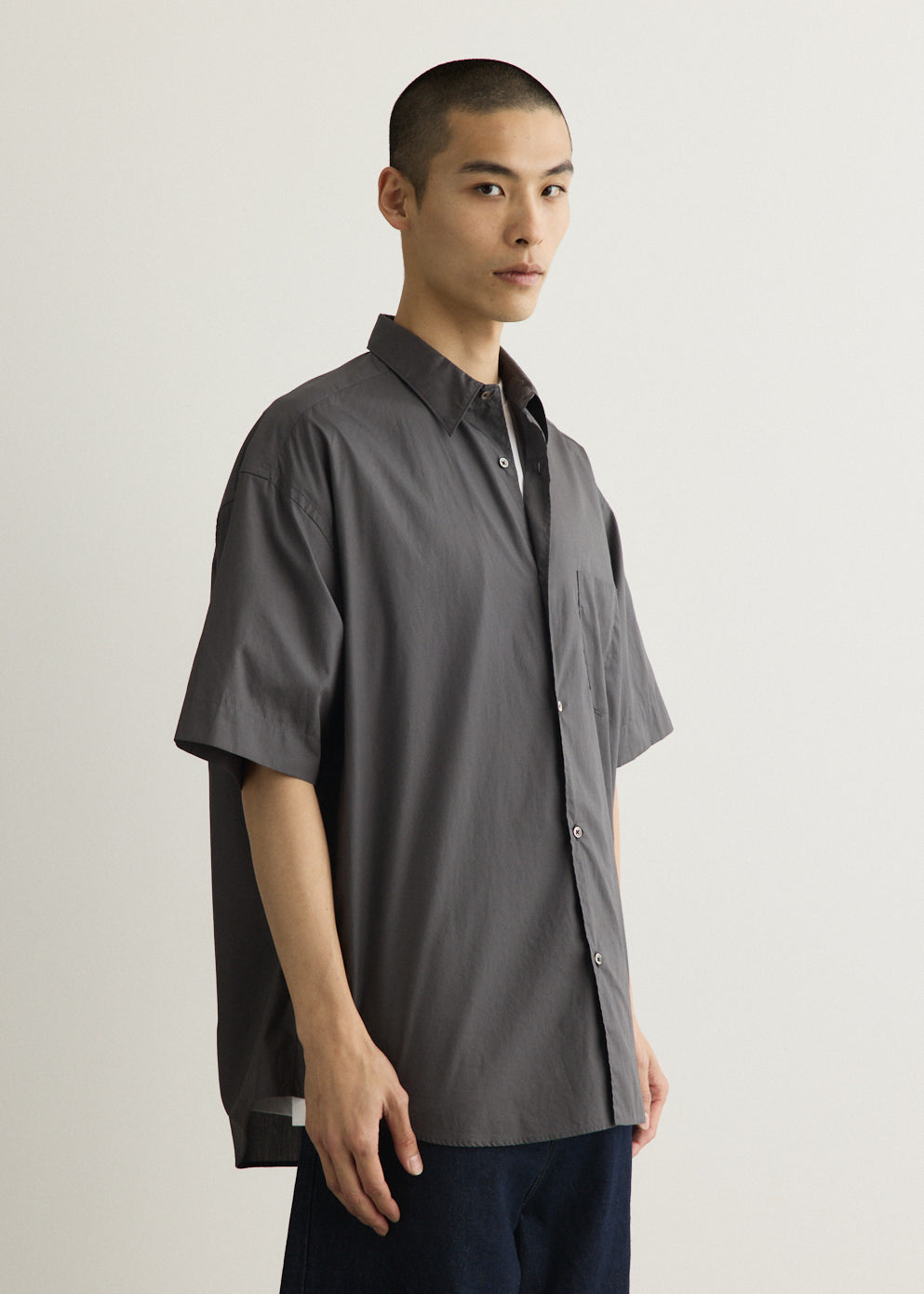 Broad Short Sleeve Oversized Regular Collar Shirt