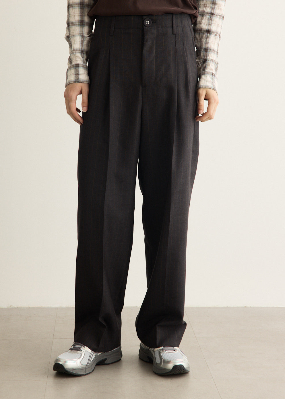 High-Waisted Carrot-Fit Striped Wool Trousers