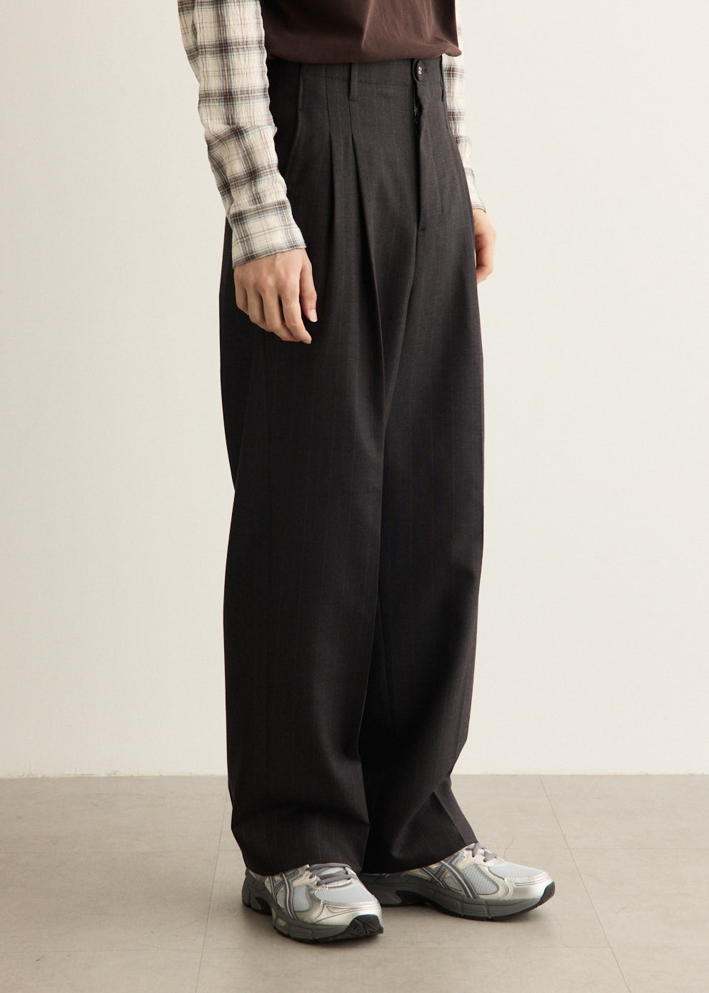 High-Waisted Carrot-Fit Striped Wool Trousers