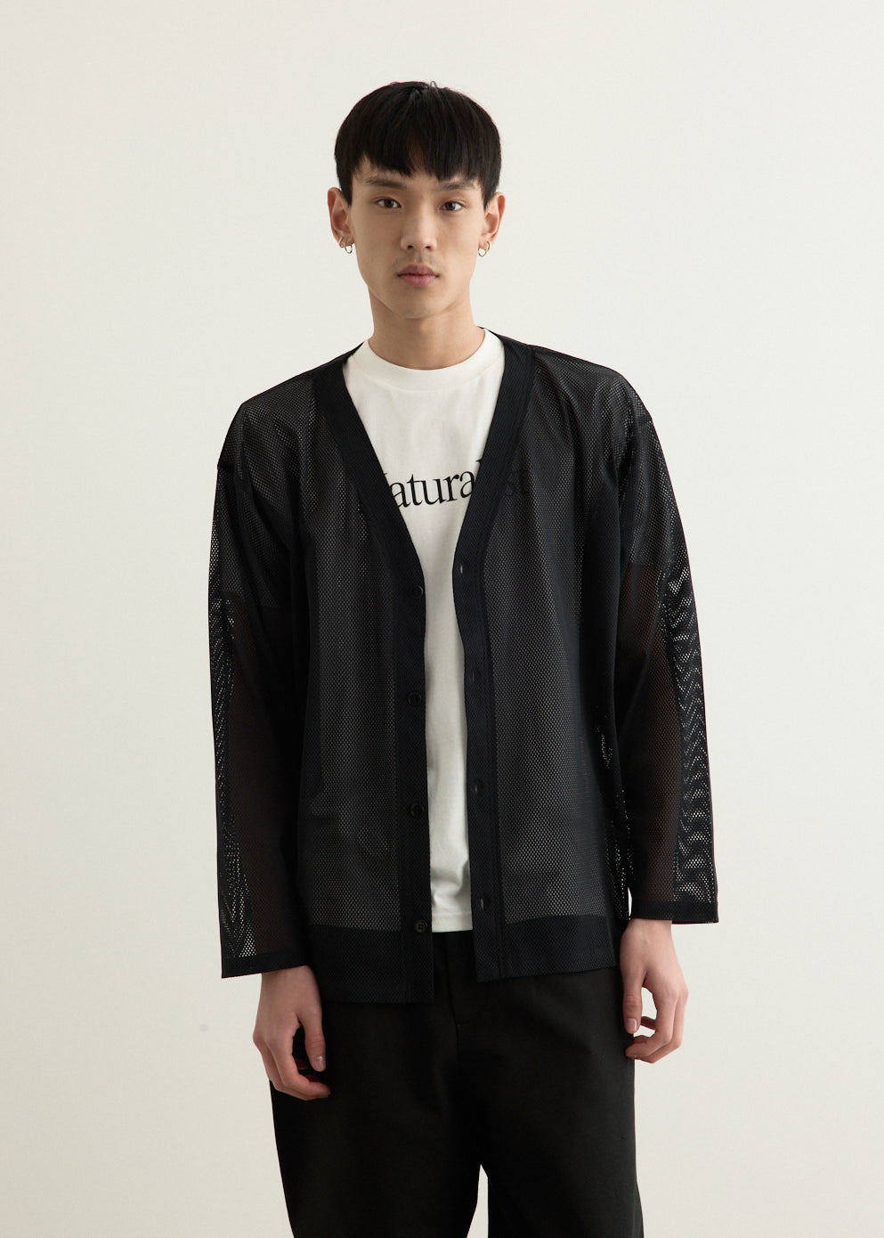 S.S. V Neck Knit Mesh Cardigan