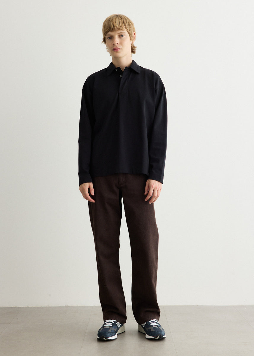トップス KDG POLO LS SHIRT BLACK Isefjord Compact Cotton Long Sleeve Polo
