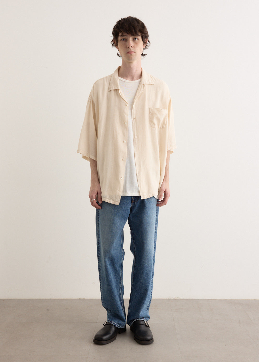 Soft Linen Open Collar BIG Shirt