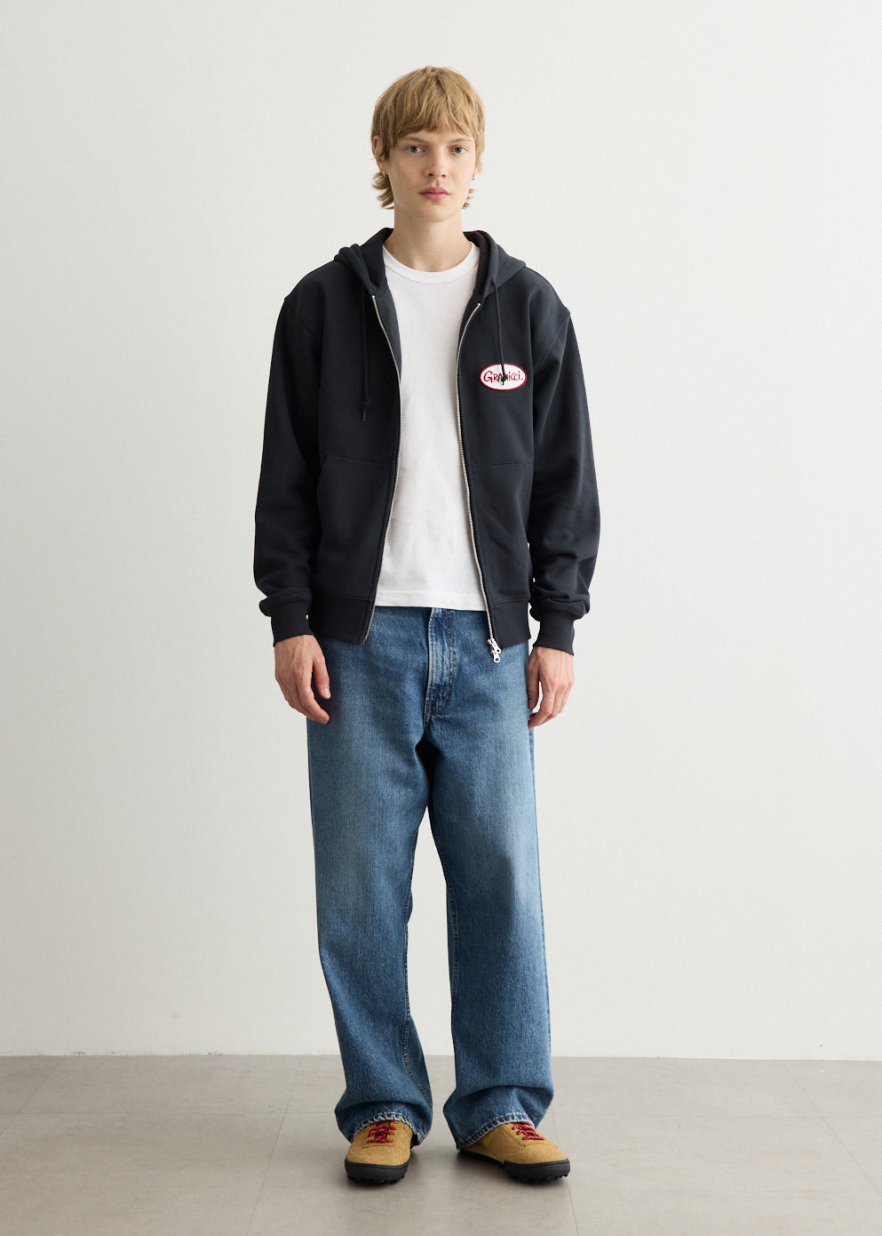 Oval Patch Zip Hooded Sweatshirt