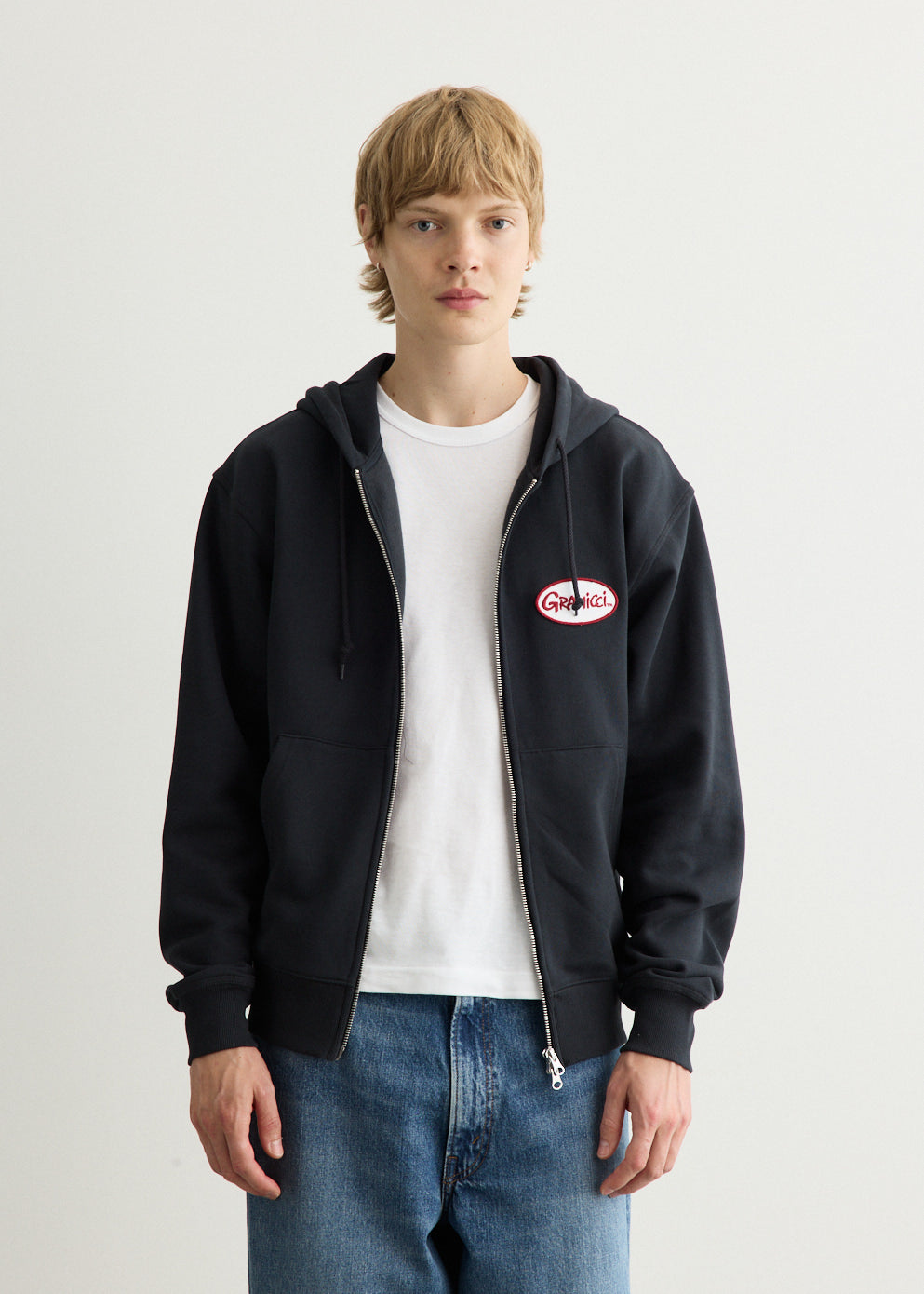 Oval Patch Zip Hooded Sweatshirt