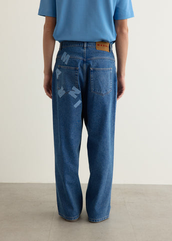 Bleach Coated Logo Lettering Jeans