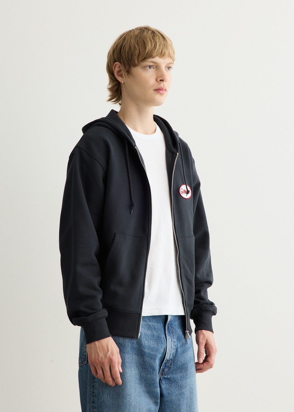 Oval Patch Zip Hooded Sweatshirt