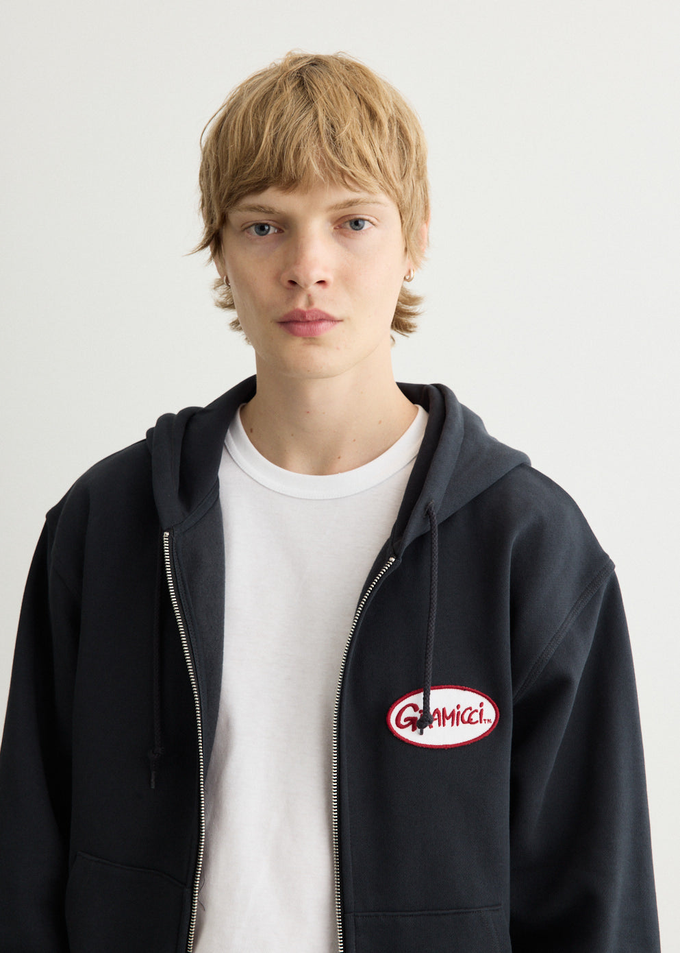 Oval Patch Zip Hooded Sweatshirt