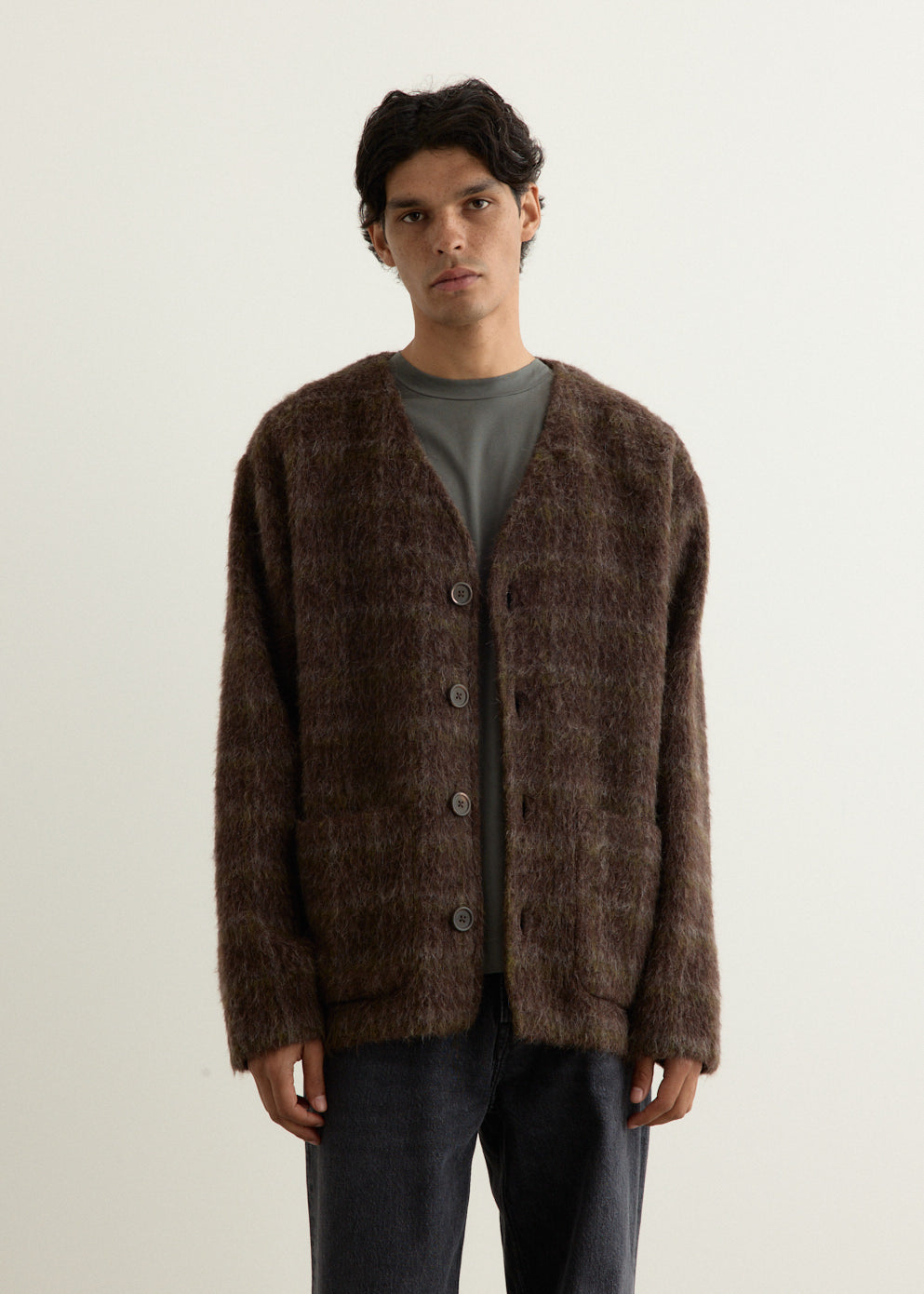 Hairy Check Wool Cardigan