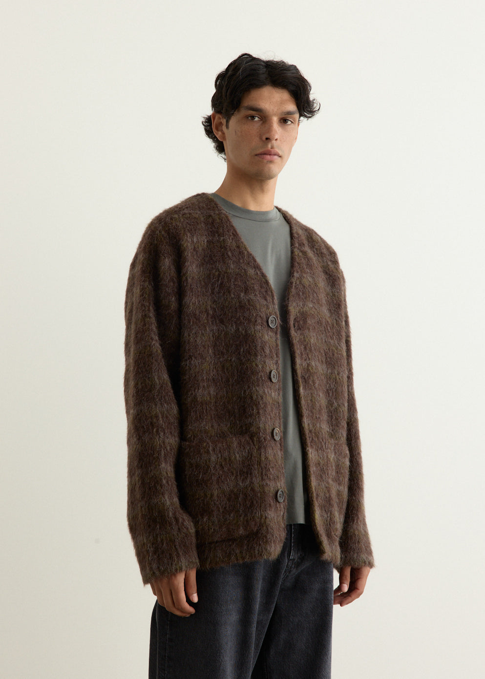 Hairy Check Wool Cardigan
