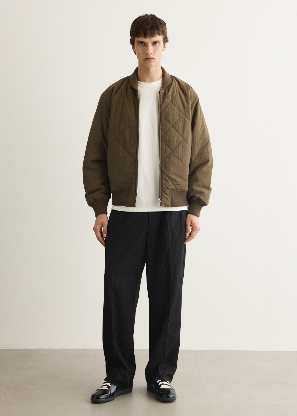 George Herringbone Stripe Two Tuck Pants