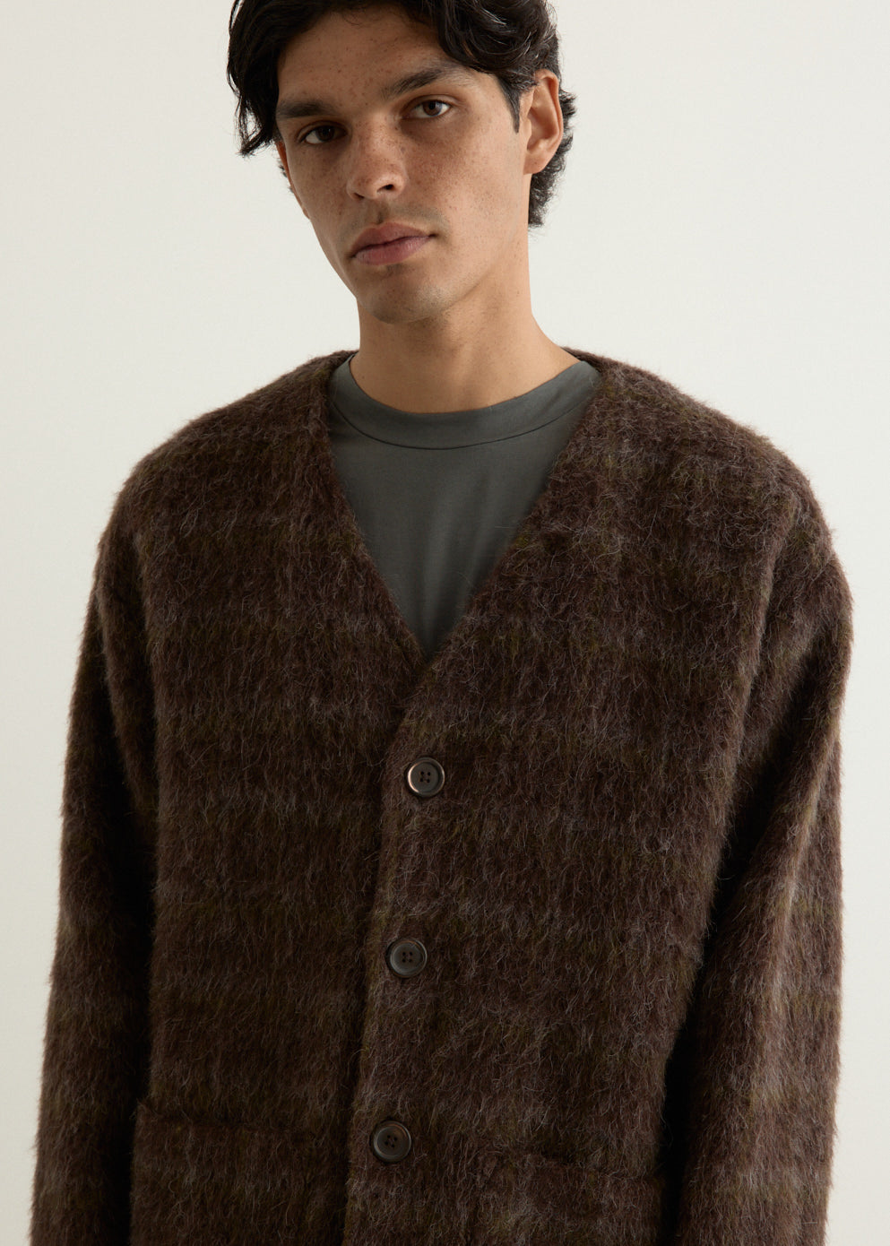 Hairy Check Wool Cardigan