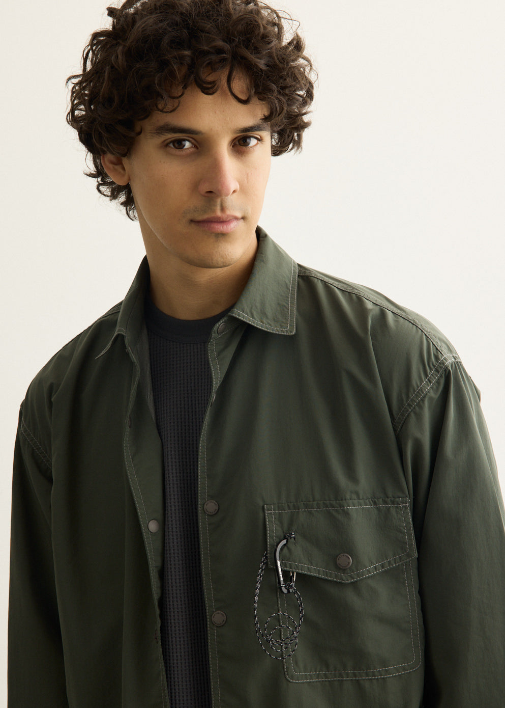 Crinkled Nylon Shirt Jacket