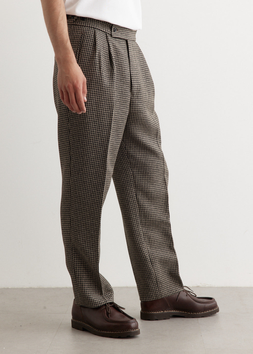 Poly Houndstooth Tucked Side Tab Trousers