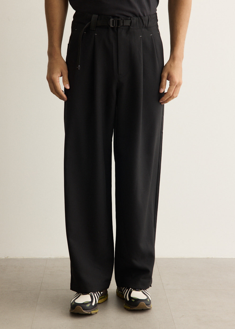 Polyester Melange Twill Wide Pants