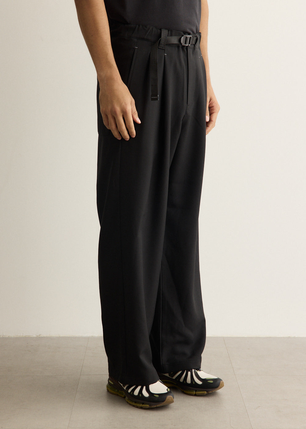 Polyester Melange Twill Wide Pants