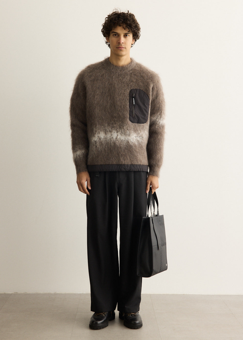 Jacquard Shaggy Knit Crew Neck