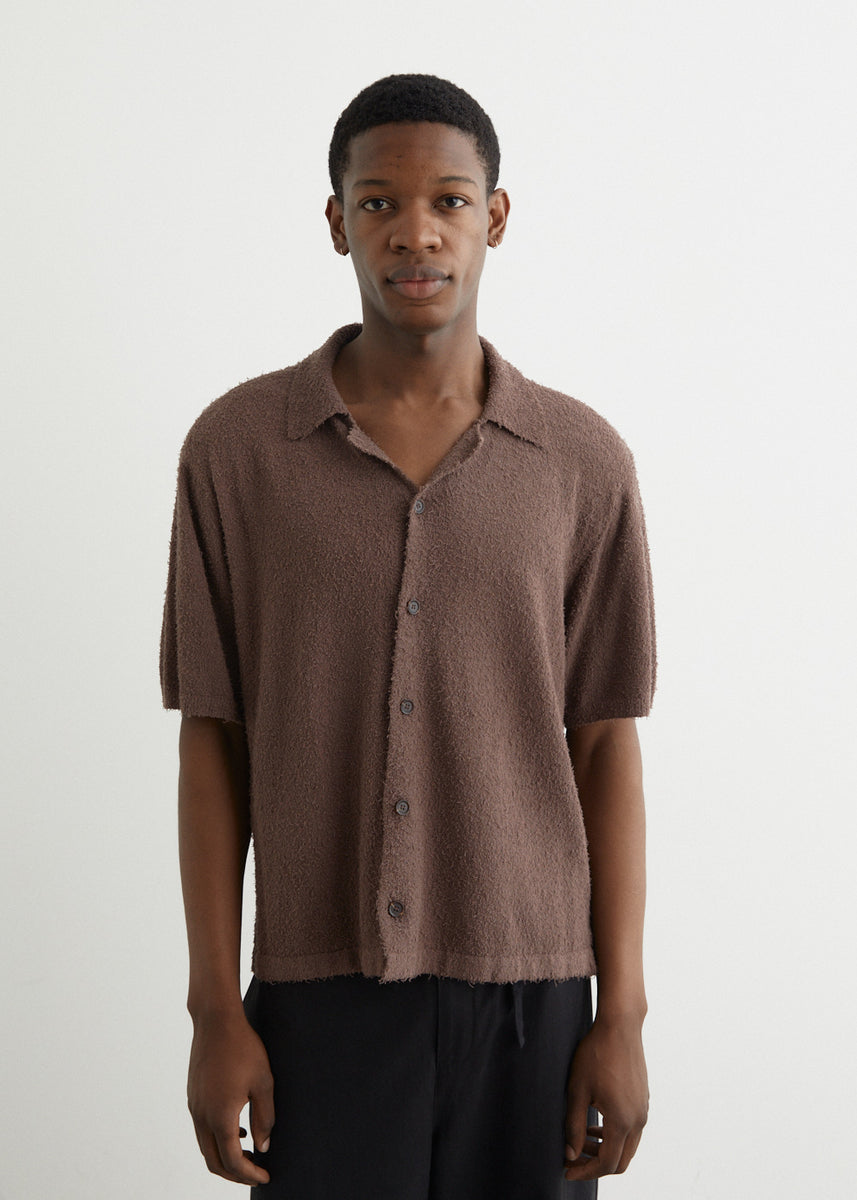 Tシャツ・カットソー TRILLION Washable boucle collar short sleeve knit CURRENT NA Box fit short sleeve bouclé shirt - GOTS/Vegan - Night Sky