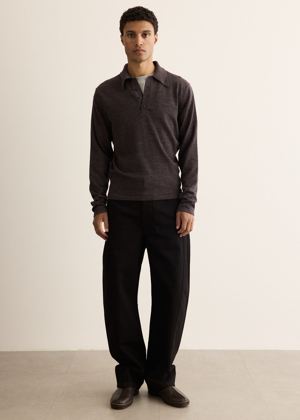Long Sleeve Knitted Polo Top