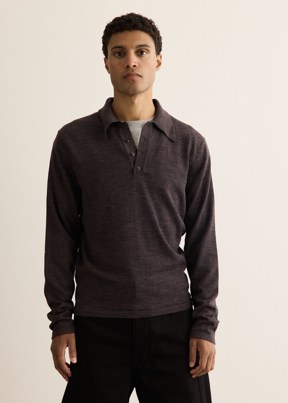 Long Sleeve Knitted Polo Top
