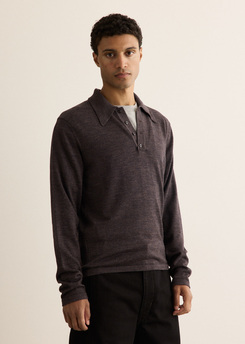 Long Sleeve Knitted Polo Top