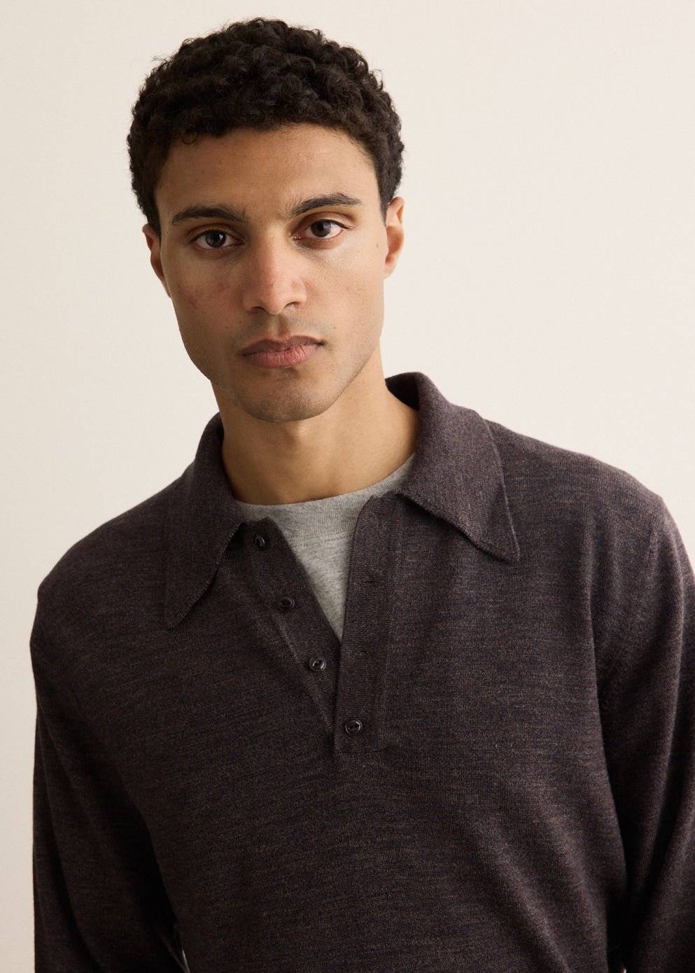 Long Sleeve Knitted Polo Top